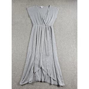 Caution to the Wind Faux Wrap Dress Womens M Gray Stripes Sleeveless Stretch